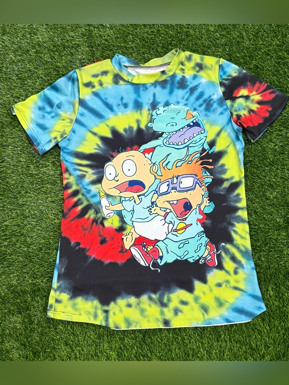 Rugrats Tie-Dye Graphic T-Shirt Tommy Chuckie Reptar XL Crew Neck Short Slv